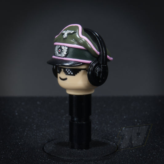 Painted WW2 German Heer Crusher Cap with Headphones for Big Head